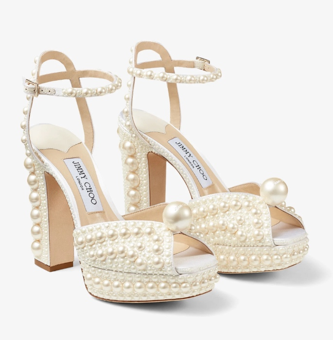 JIMMY CHOO | Sacaria Platform - Pearl / White Satin 