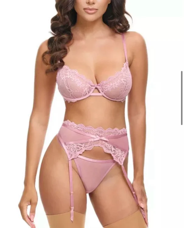 Eliana Lace 3pc Bra Set | Pink / L/XL