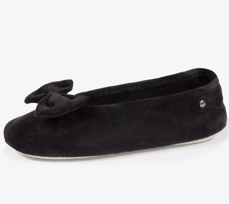 Isotoner Chaussons pantoufles Ballerines femme ultra confortables, semelle en cuir, détail grand nœud, - 35/36 EU - Bleu Canard