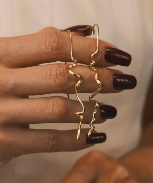 Gold long dangle earrings