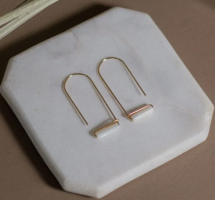 Gold pearl threader earrings