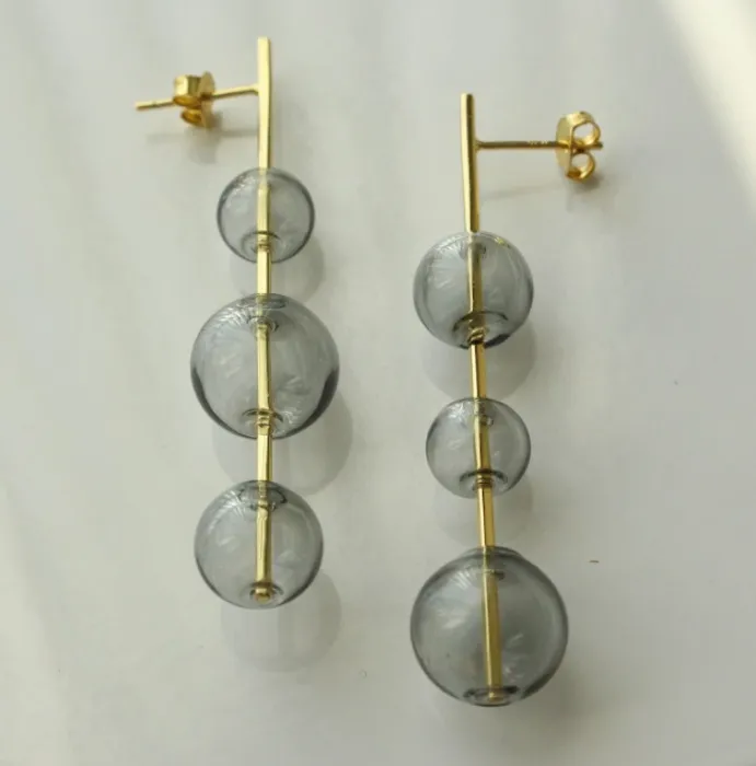 Gray glass bubble earrings