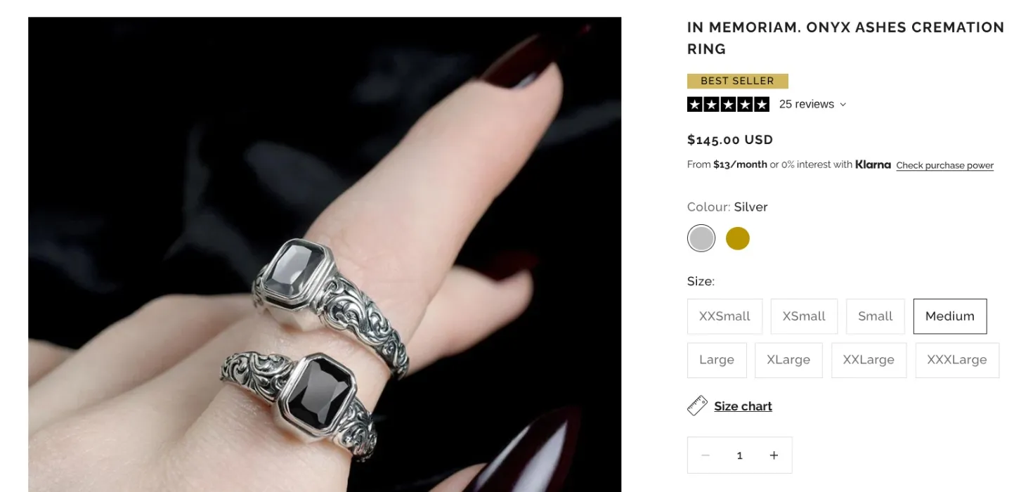 Regalrose "In Memoriam, Onyx ashes ring"