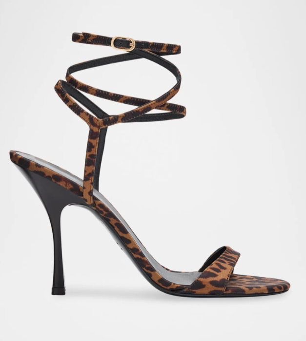 Stuart Weitzman | Nudist Leopard-Print Stiletto Wrap Sandals