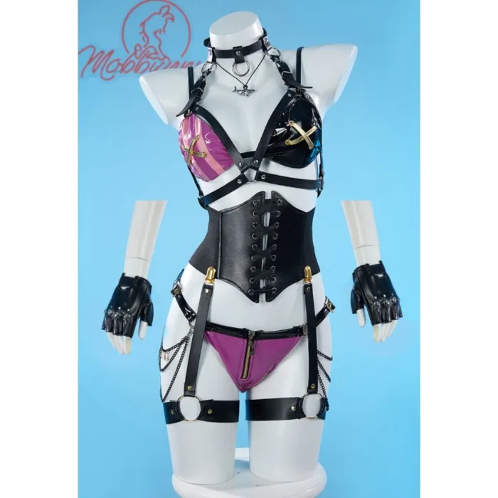 Game Jinx Derivative Lingerie Set Bra Panty with Waistband Gloves