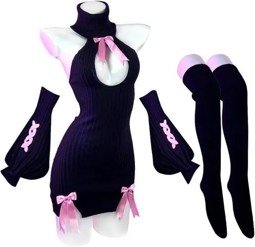 KORURACLUB Sexy Cosplay Lingerie (3-piece set) Black Cosplay Anime cosplay Sexy Women's Costume Bow Sweater Succubus Lingerie (S-M) : Amazon.co.uk: Toys & Games