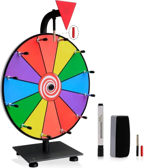 Hooomyai 12 Inch Heavy Duty Spinning Wheel with 12 Slots Color Tabletop Prize Wheel Spinner with Stand, Dry Erase Markers and Eraser for Carnival Trade Show - 12 Inch Tabletop