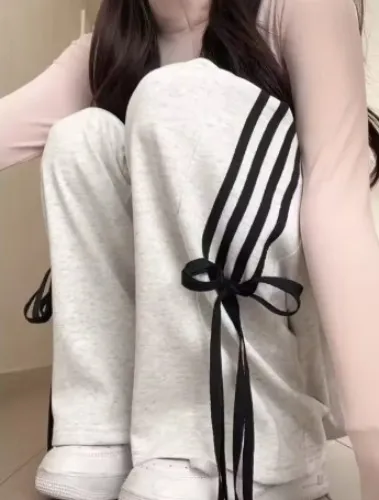 Vintage Greybow High-Waisted Loose-Fit Striped Casual Sweatpants