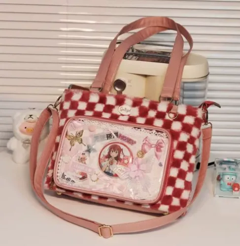 Transparent Plaid Red Ita Bag Handbag