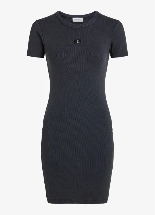 Calvin Klein Mini jurk met ribstructuur - Zwart - L