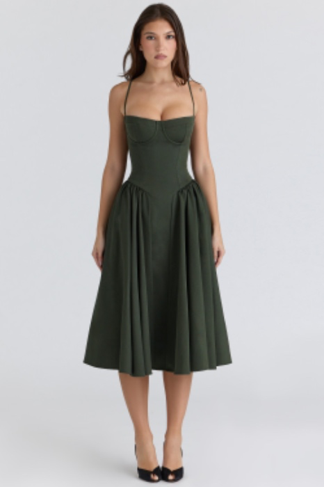 Samaria Emerald Green Corset Midi Dress
