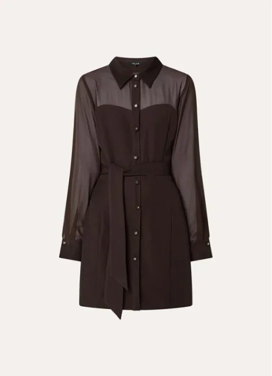 NIKKIE Olarisa mini blousejurk met strikceintuur  - Donkerbruin - 32