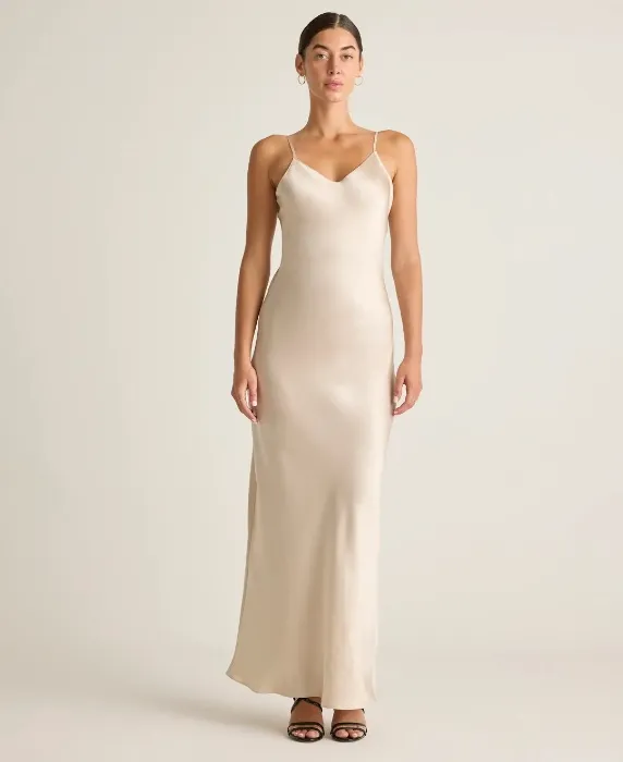 100% Washable Silk Slip Dress - Plus Size in Champagne
