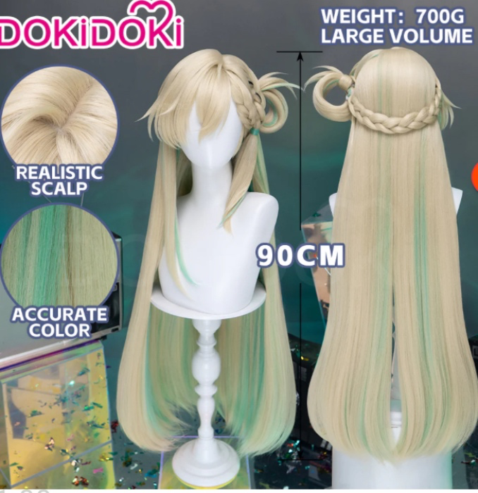 【Ready For Ship】DokiDoki Game Wuthering Waves Cosplay Lynae Wig Long Straight Blonde Green Hightlight Hair | Wig Only-Ready For Ship