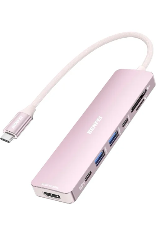 BENFEI 7-in-1 USB C Hub with HDMI(4K@60Hz), 2 USB-A, 1 USB-C Data, 100W Charge, SD/TF Card Reader, Silicone Tangle-Free Cable Compatible with MacBook Pro/Air, iPad Pro, iMac, iPhone 15 Pro/Pro Max - Grey