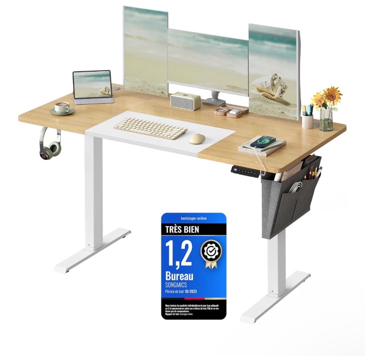 🌟 SONGMICS Electric Height Adjustable Desk 140 x 60 cm Sit-Stand Table 4 Height Memory Function for Office Home Office Home Office Natural Oak and Matt White LSD016N01 : Amazon.com.be: Home & Kitchen