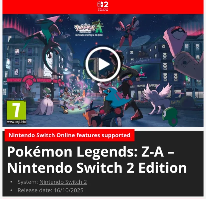 Pokémon Legends: Z-A – Nintendo Switch 2 Edition Upgrade Pack