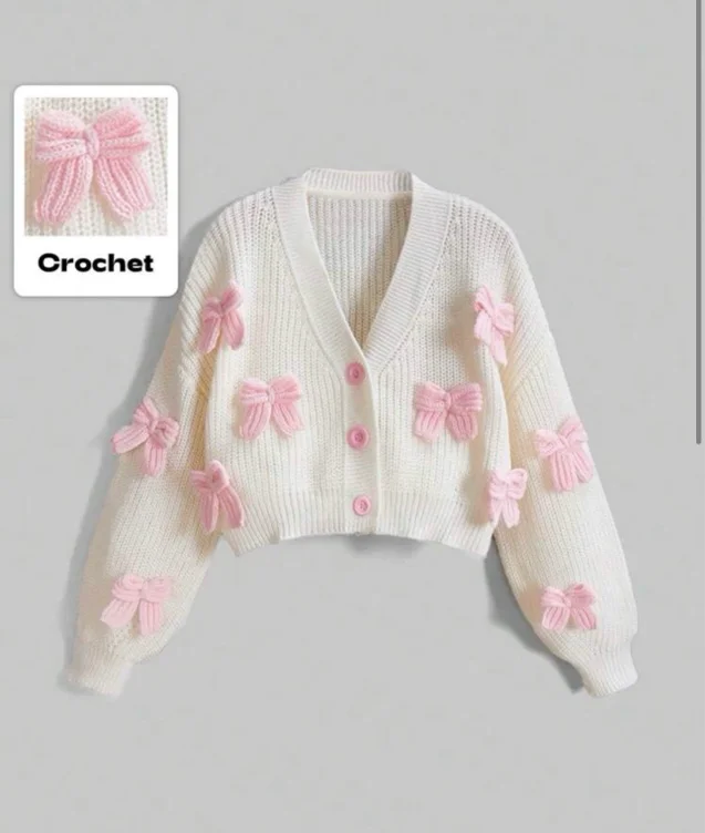 Kawaii crochet sweater - WHITE / PINK