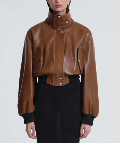 Nour Hammour | Briar cropped leather bomber jacket 