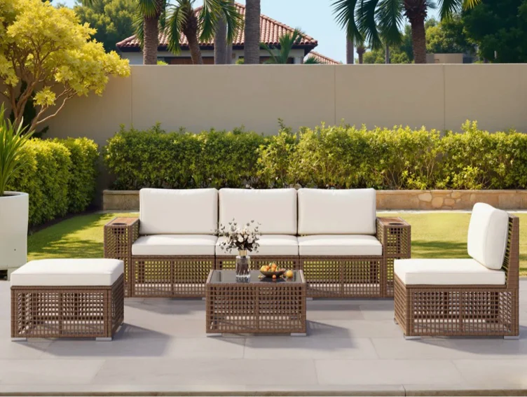 6 Pieces Outdoor Sectional Sofa Patio Furniture Sets Manual Weaving Wicker Rattan Patio Conversation Sets With Cushion And Glass Table | Wayfair