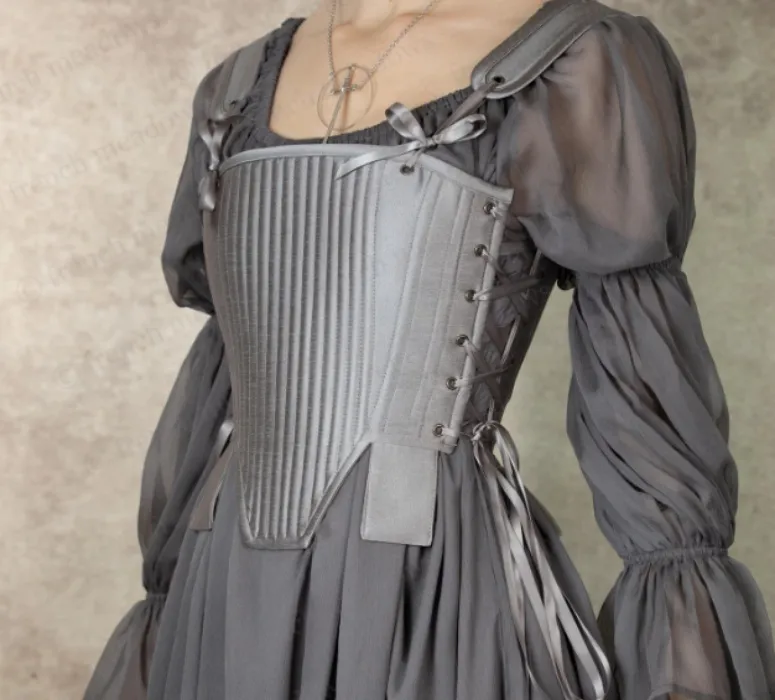 Silver Satin Tudor Stays: Renaissance Bodice, Lady Knight Costume