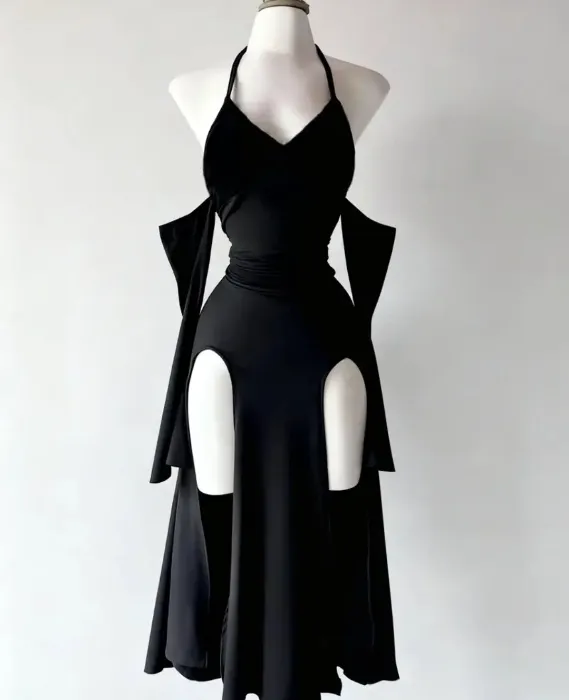 Black dress with sleeves attached