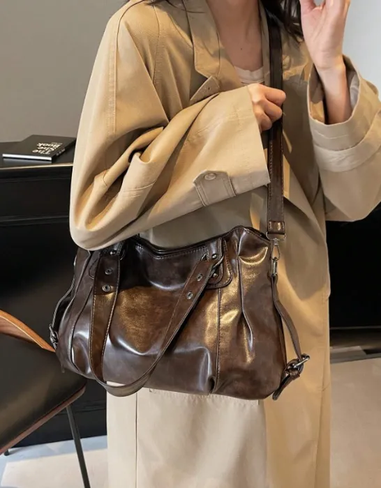Bolso grande con capacidad vintage, Bolso de mensajero de PU vintage, Bolso de tela informal