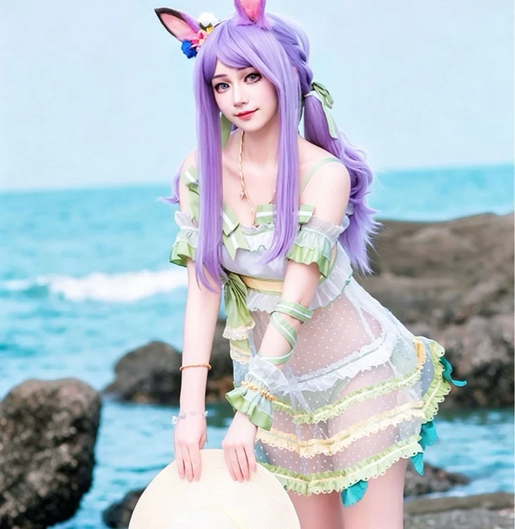 【Nekocos】Game Uma Musume Pretty Derby Cosplay Mejiro McQueen Summer Cosplay Costume | Custom-Tailor - Full Set+Wig+Tail / S