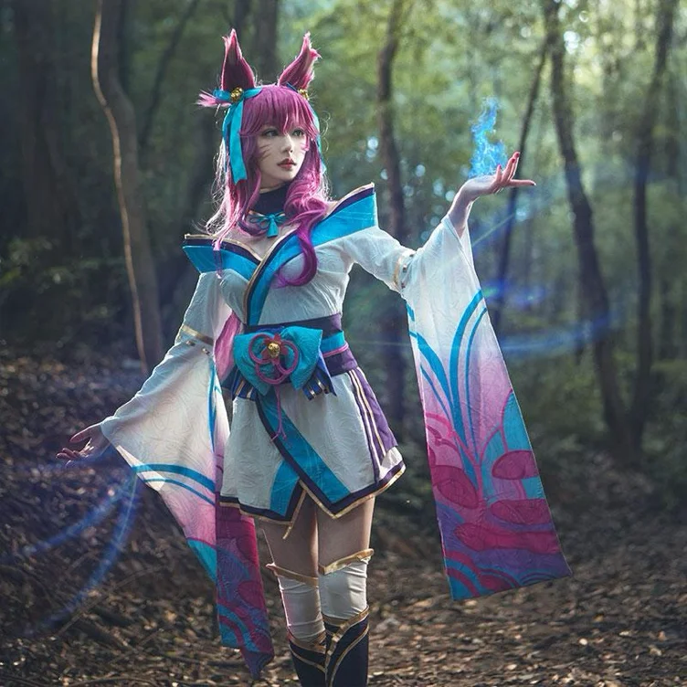 【Nekocos】Game League of Legends Cosplay Spirit Blossom Ahri Cosplay Costume | In Stock - Full Set+Wig / S