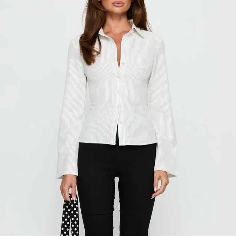 ($59) Anni Pinstripe Shirt White | Princess Polly