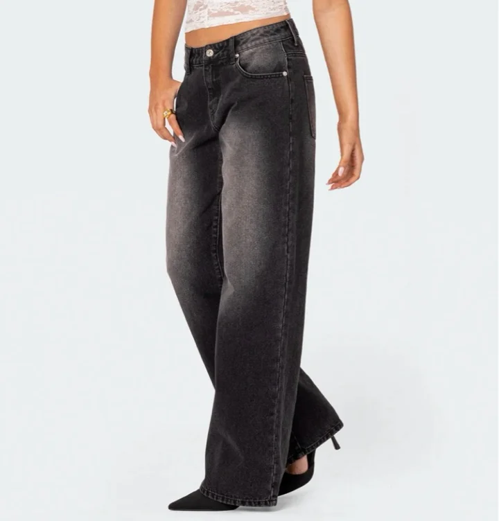 ($22) Acid Wash Low Rise Baggy Jeans