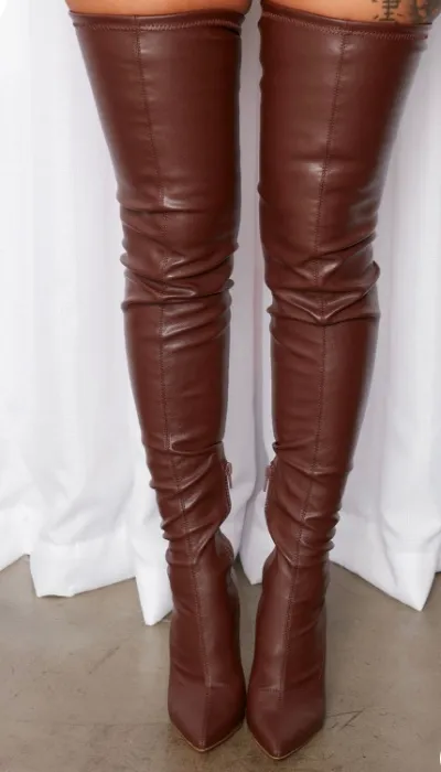 Over the knee leather chocolate boots