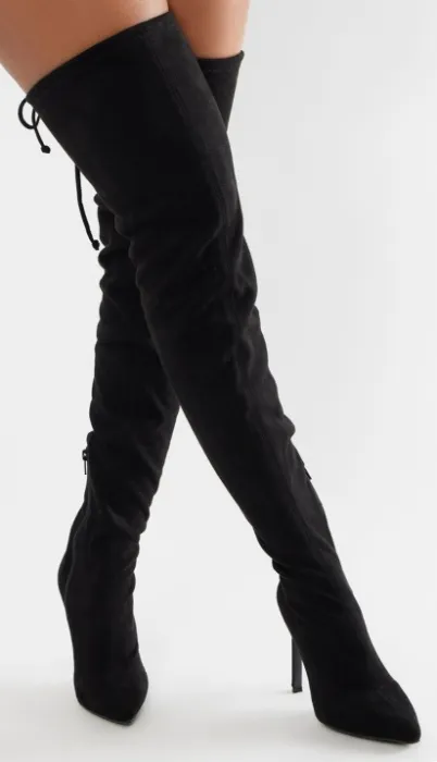 Over the knee black velvet boots 