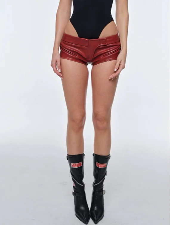 Waxy Ultra Low-rise Leather Shorts