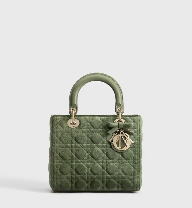 Cedar Green Cannage Suede Calfskin - Medium Lady Dior Bag