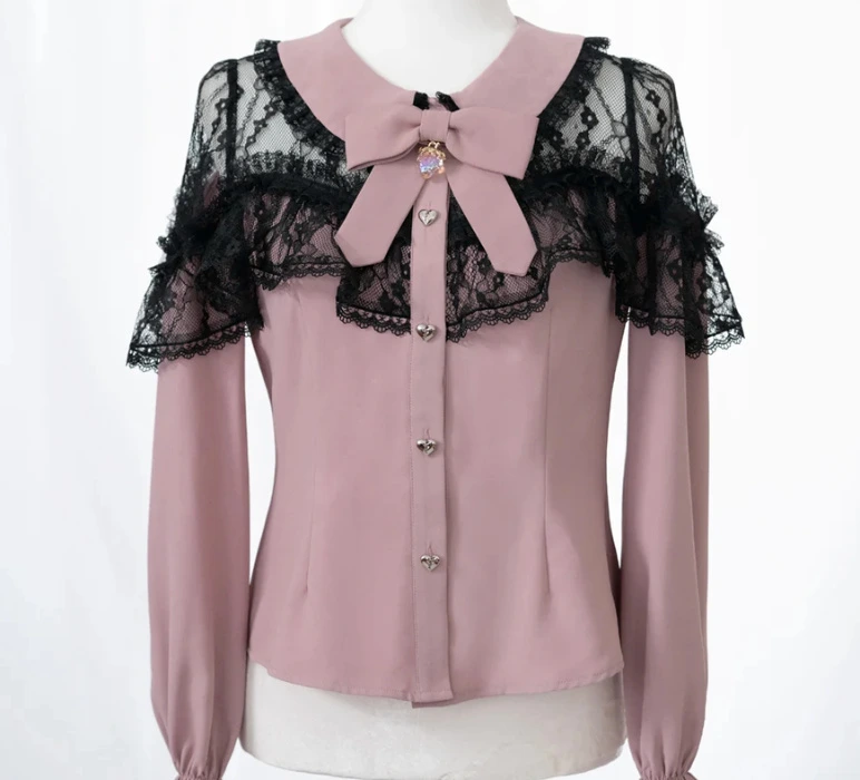 Pink & black lace jirai blouse - HoneyPepperIX