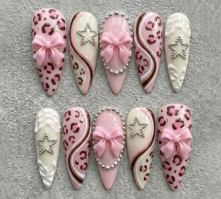 Pink leopard nails