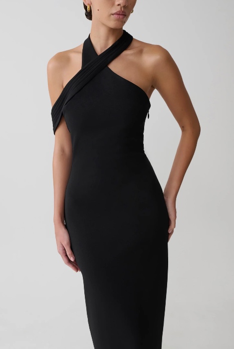 Sable Crossover Crepe Midi Dress