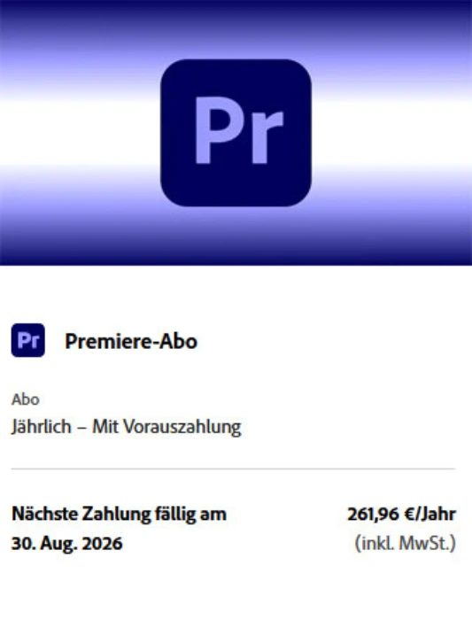 ADOBE Premiere Pro video editing software subscription 1 year