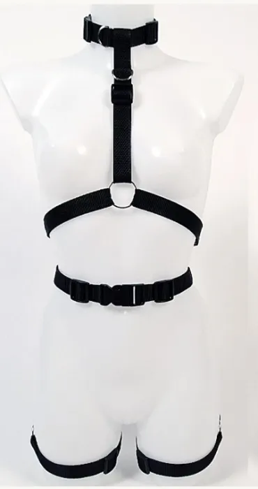 All Black Collared Cage Harness Set 