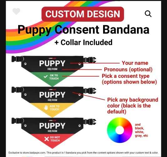 BadPups Custom Puppy Consent Bandana + Collar - Puppy Play Store - Pup Hoods & Masks, Tails, Toys, & more | Buy on BadPups