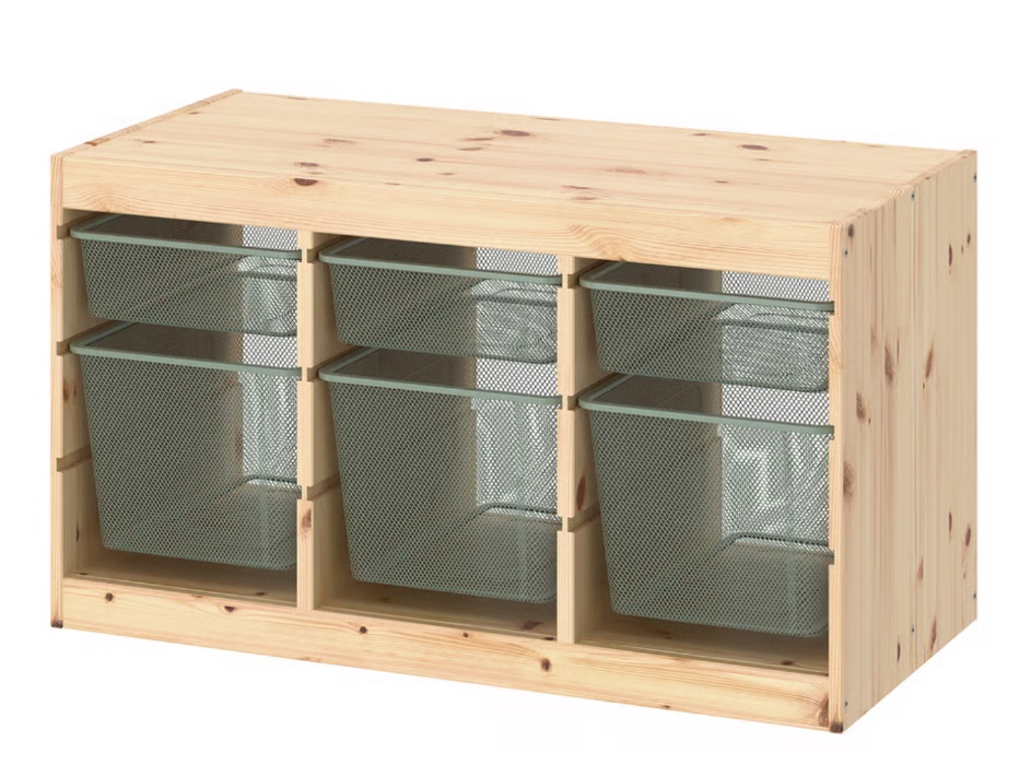 TROFAST Storage combination with boxes - light white stained pine/light green-gray 36 5/8x17 3/8x20 1/2 "