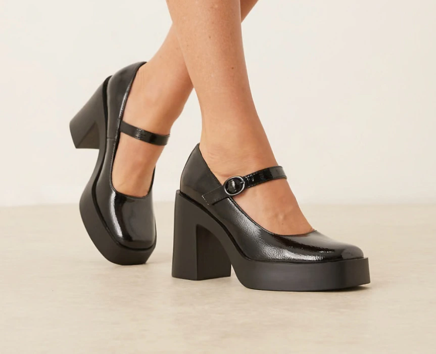 ASOS DESIGN Wide Fit Peso platform Mary Jane high heel shoes in black