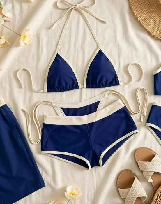 Women's Navy Blue 3 pieces Swimwear Set