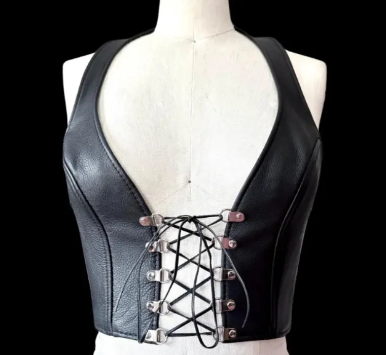 lace-up leather halter