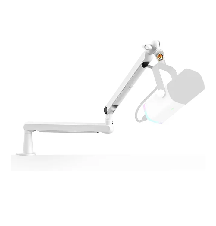 FIFINE Boom Arm Mic Stand, Low Profile Microphone Arm Stand, Podcast Mic Boom Arm with Desk Mount, Cable Channels Management, Metal Boom Arm White for Recording/Streaming/Gaming/Home Office-BM88W - White