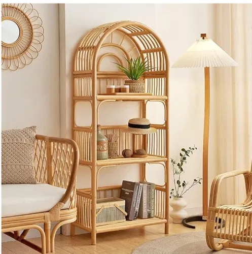 4-Tier Arched Rattan Bookshelf