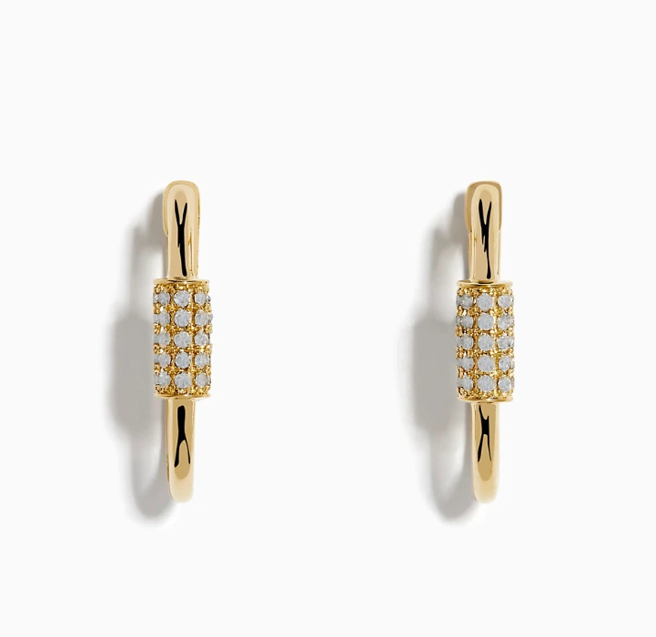 Effy Jewelery 14K Yellow Gold Diamond Hoop Earrings