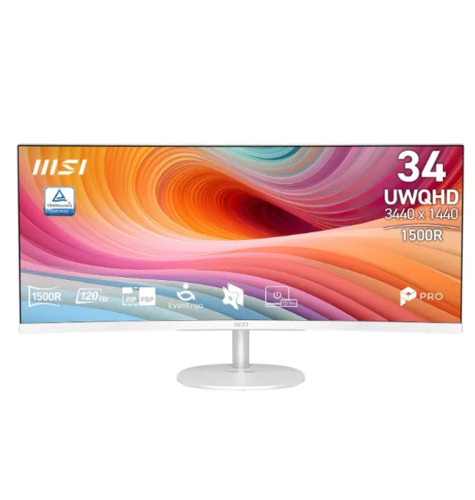 MSI PRO MP341CQW E12 34" UltraWide Business Monitor, UWQHD 3440x1440, 1500R Curved, VA, Frameless, 120Hz, 1ms,Tilt Compatible, HDR Ready, 2xHDMI&DP Port, Built-in Speakers, VESA, White, 3Year Warranty: Monitors: Amazon.com.au