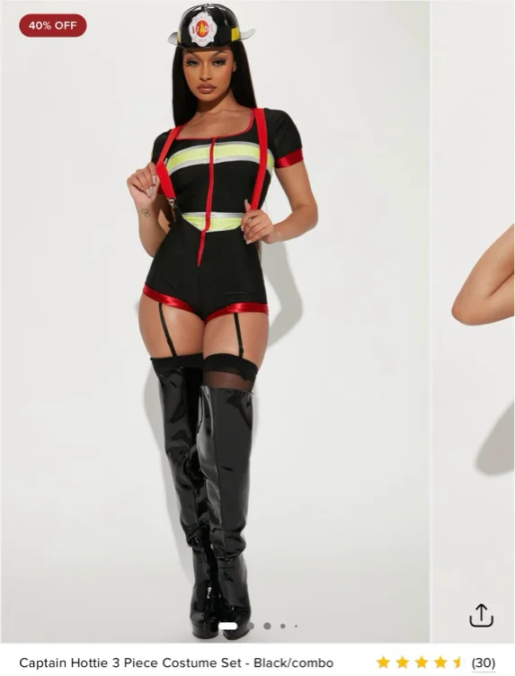 Captain Hottie 3 Piece Costume Set - Black/combo